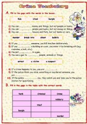 English Worksheet: CRIME VOCABULARY