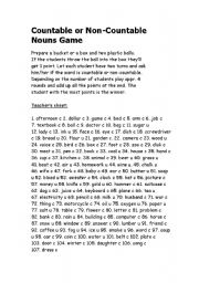 English Worksheet: Countable or Non-Countable Nouns Game