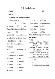 english worksheets grade 4 test