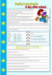 English Worksheet: A day after school  reading comprehension + present simple [4 types of exercises] ((2 pages)) ***editable