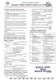 English Worksheet: present perfect simple and  continuous