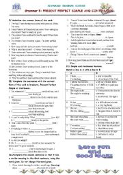 English Worksheet: present perfect simple and  continuous