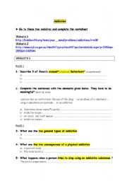 English worksheet: addiction webquest