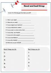 English worksheet: good and bad things you do