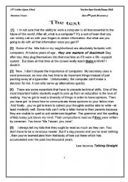 English Worksheet: end term test 1for 4th formers tunisian pupils (textabout computers)