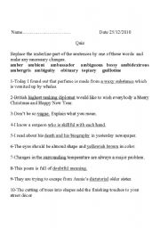 English worksheet: revising the using of some words in sentences