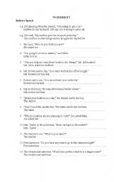 English Worksheet: indirect speech