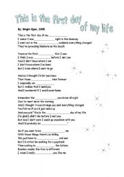 English Worksheet: This is the first day of my life - 2 pages
