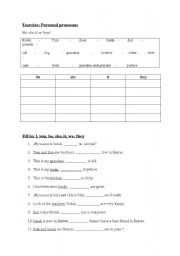 English Worksheet: Personal pronouns - an exercise