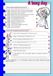 A busy day - reading comprehension + going to future [questions, retelling, gap-filling] KEYS INCLUDED ((3 pages)) ***editable