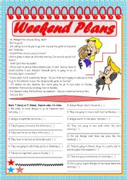 English Worksheet: Weekend Plans - reading comprehension + have to [4 types of exercises] - keys included ((3 pags)) ***editable