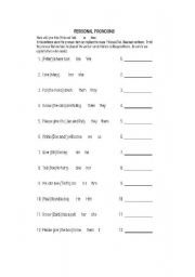 English Worksheet: Personal Prounoun