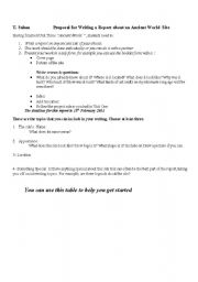 English worksheet: writing report about ancient sites 