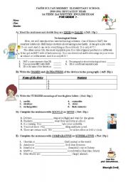 English Worksheet: an exam sample for 7th graders (in Turkey)