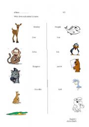 English worksheet: animals 