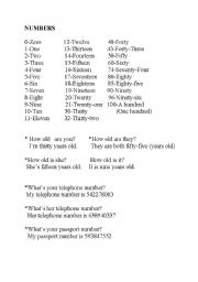 English Worksheet: numbers