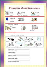 English Worksheet: prepositions of positiom:at,in,on