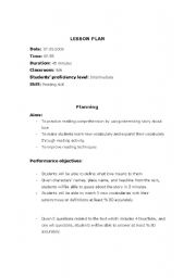 English Worksheet: lesson plan