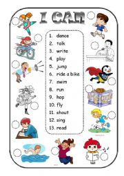 English Worksheet: I can + verb - matching exercise