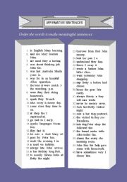 English Worksheet: Word  Order (affirmative sentences) (1/2)