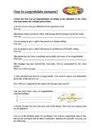 English Worksheet: the ways of congratulations!:)