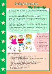 English Worksheet: Family + there to be (present) + superlatives + places in the city [reading comprehension + vocabulary + grammar} 4 tasks included ((2 pages)) ***editable