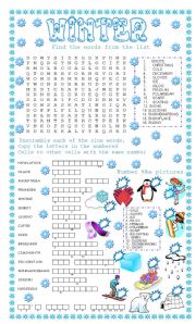 English Worksheet: WINTER + 3 DIFFERENT ACTIVITIES + KEY