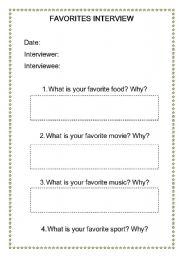 English Worksheet: favorites interview