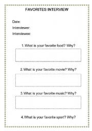 English worksheet: favorites interview