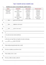 English Worksheet: countable and non-countable nouns