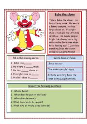 English Worksheet: Bobo the clown