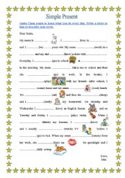 English Worksheet: Simple Pr;esent, a letter to Santa