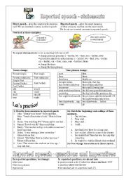 English Worksheet: Reported speech: statements, questions, imperatives