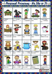 English Worksheet: PERSONAL PRONOUNS - HE, SHE, IT