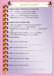 English Worksheet: Can & Cant