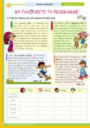 English Worksheet: My Favourite TV Programme  -  Reading Comprehension