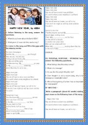 English Worksheet: SONG: HAPPY NEW YEAR by ABBA