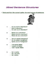 English worksheet: Mixed Sentence Structures 