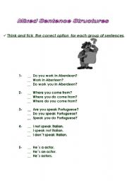 English Worksheet: Mixed Sentence Structures 