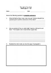 English worksheet: The Light at Tern Rock, Ashore pg 11-15