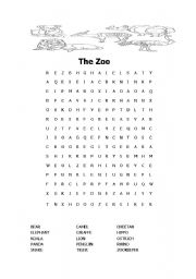 English Worksheet: The Zoo Wordsearch