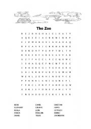 English worksheet: The Zoo Wordsearch