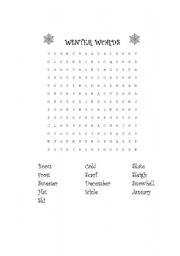 English Worksheet: Winter Word Search