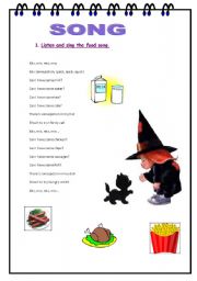 English Worksheet: food song