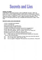 English Worksheet: SECRETS AND LIES