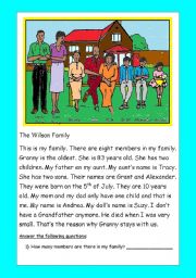 English Worksheet: The Wilson family