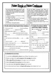 English Worksheet: FUTURE SIMPLE or FUTURE CONTINUOUS