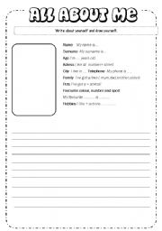 English Worksheet: Writing about yourself