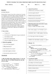 English Worksheet: exam for 9th grades