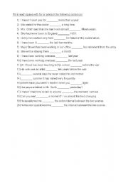 English Worksheet: For vs Since